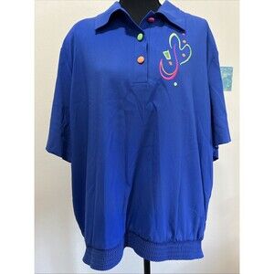 Women's Vintage 80s 90s Button Up Collared Short Sleeve Blouse 2x Shoulder Pads